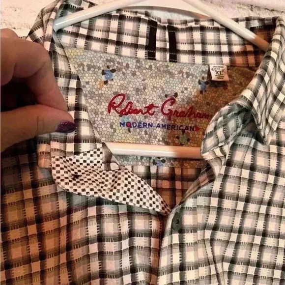 Robert Graham Shirt Mens Large Button Down Black‎ White Flip Cuff Long Sleeve - Picture 4 of 12